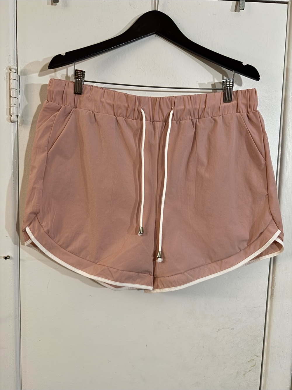 white birch Dusty Rose Drawstring Athletic Shorts with White Trim